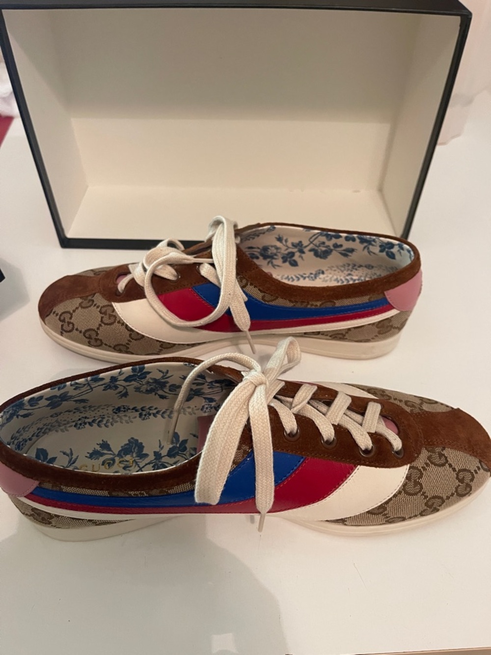 Gucci Multicolor GG Canvas Sneakers - Brown suede Blue and Red Bowling sneakers - Picture 9 of 10